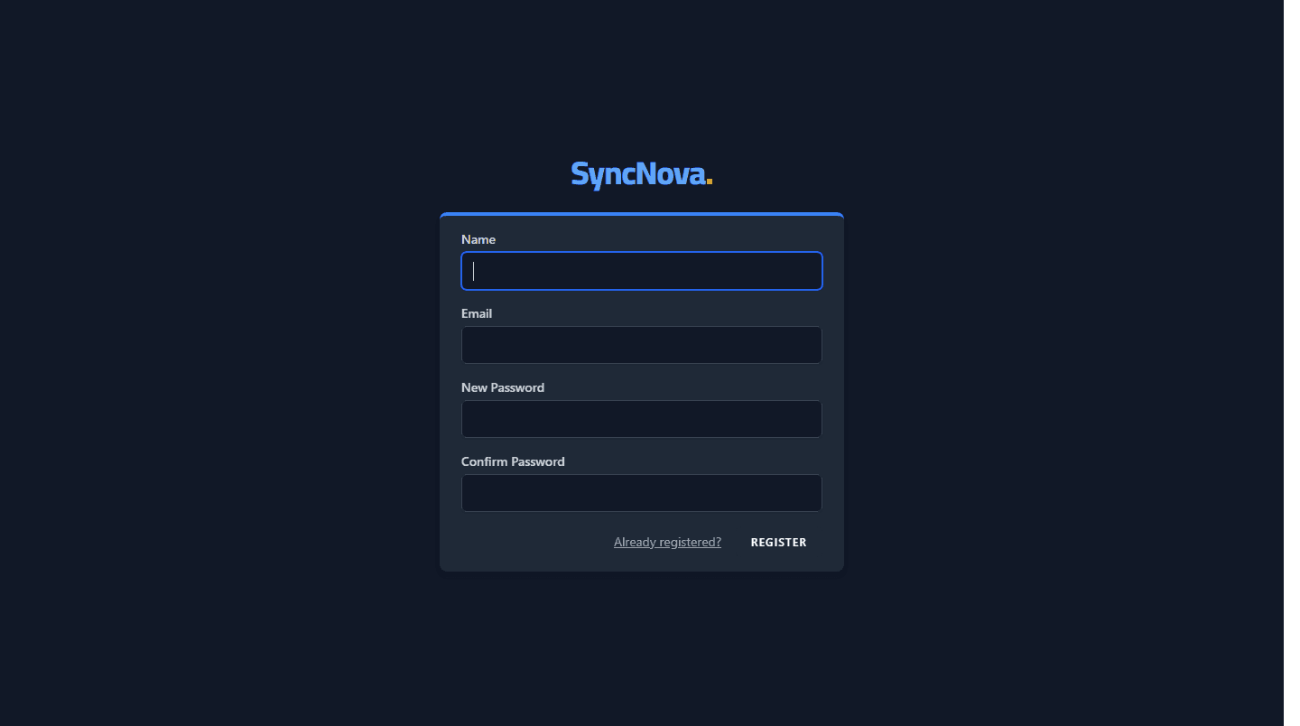 صفحة إنشاء حساب في SyncNova